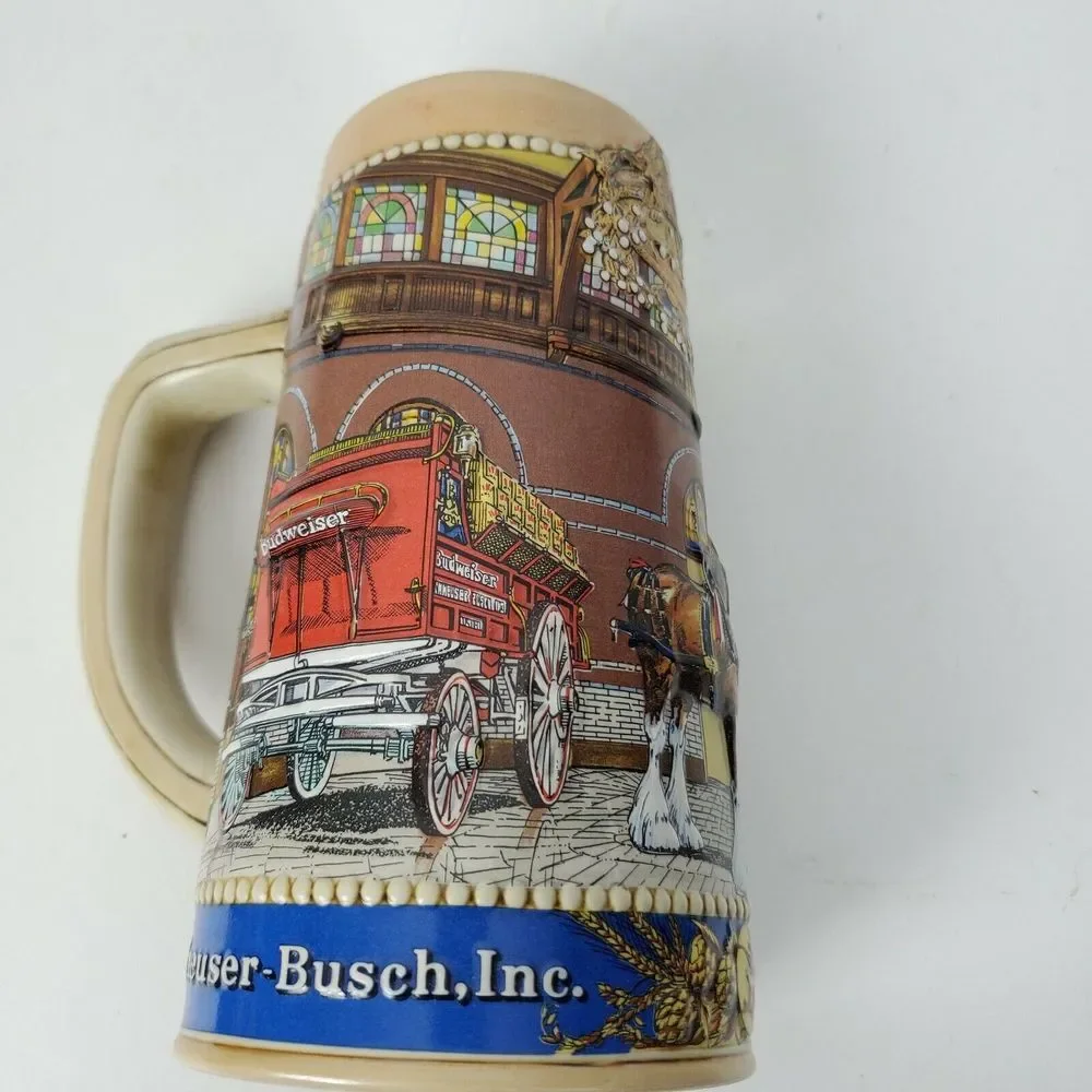 Vintage Budweiser Holiday Stables‎ Clydesdale Beer Stein Large Mug